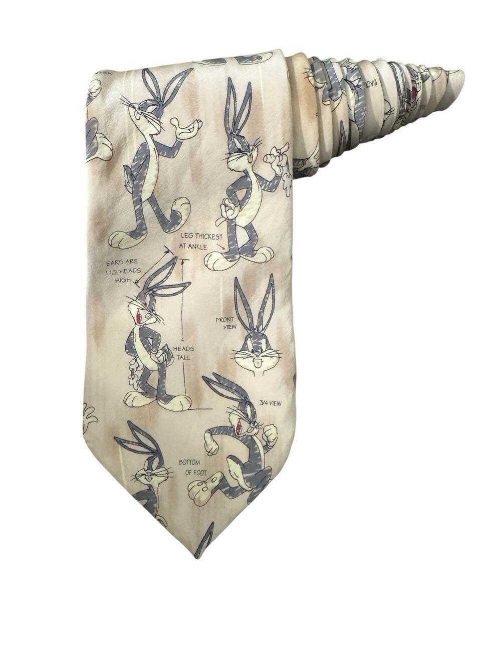 Looney Tunes Bugs Bunny All Over Print Vintage 1994 Novelty Cartoon Necktie Silk